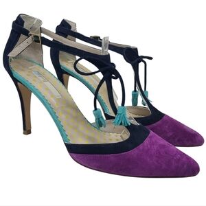 Boden | Women's Vintage Purple Color Block Suede Alice Heels (EU 40/US Size 8.5)